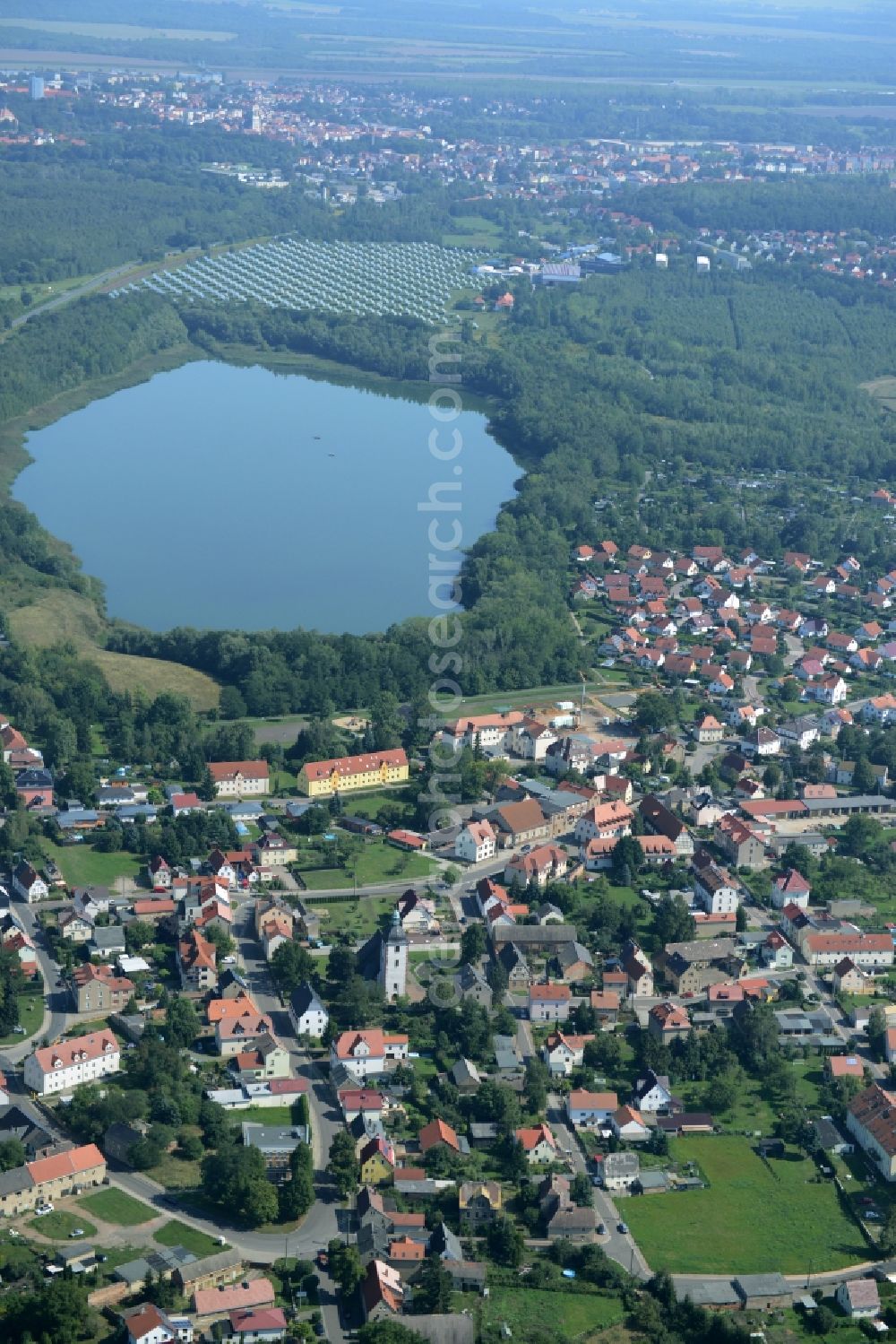 Aerial photograph Lobstädt - View of Lobstaedt on the shores of the reservoir in the state of Saxony