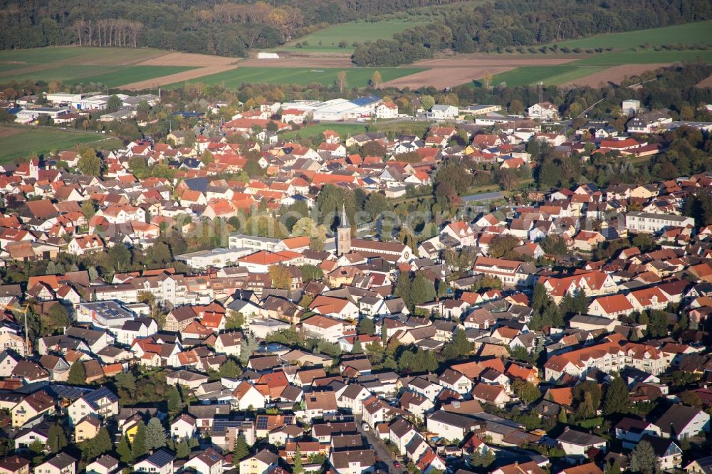 Aerial image Lorsch - Town View of the streets and houses of the residential areas in Lorsch in the state Hesse, Germany