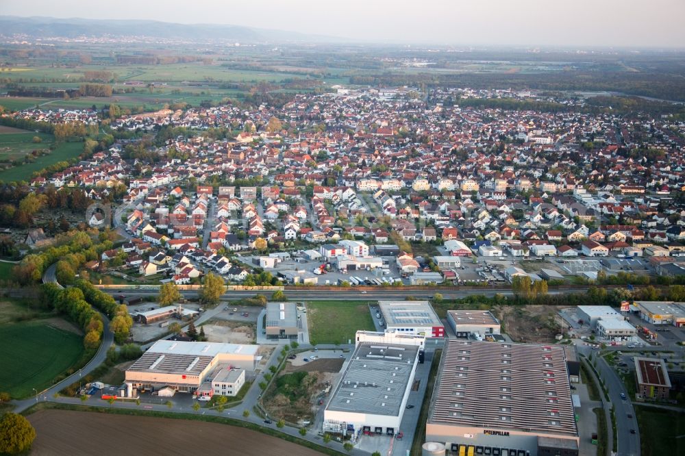 Lorsch from above - Town View of the streets and houses of the residential areas in Lorsch in the state Hesse, Germany