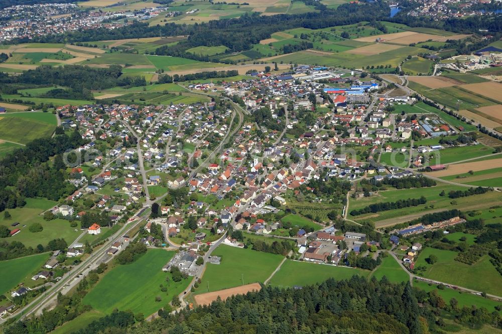 Aerial image Lottstetten - Town view of the streets and houses of the residential areas in Lottstetten in the state Baden-Wuerttemberg, Germany