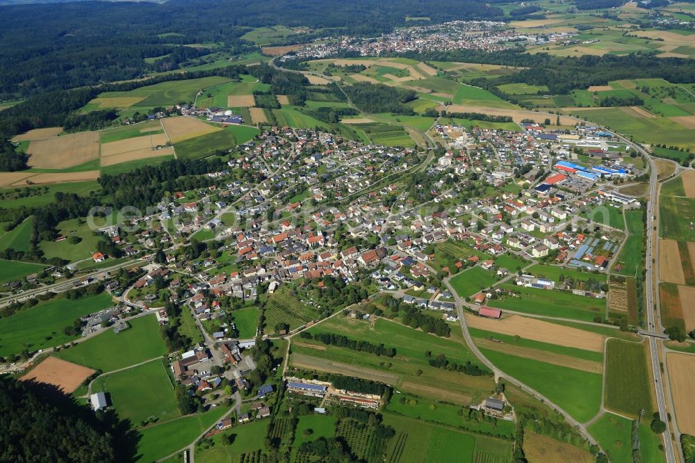 Aerial image Lottstetten - Town view of the streets and houses of the residential areas in Lottstetten in the state Baden-Wuerttemberg, Germany