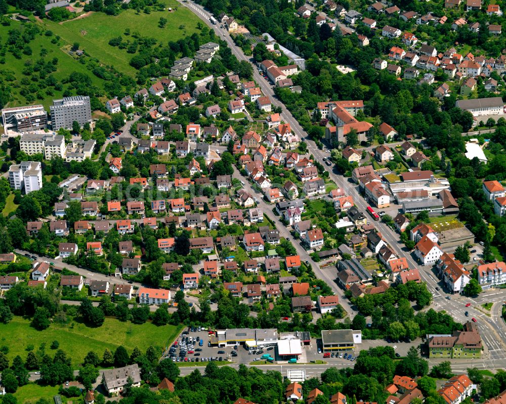 Aerial image Lustnau - Town View of the streets and houses of the residential areas in Lustnau in the state Baden-Wuerttemberg, Germany