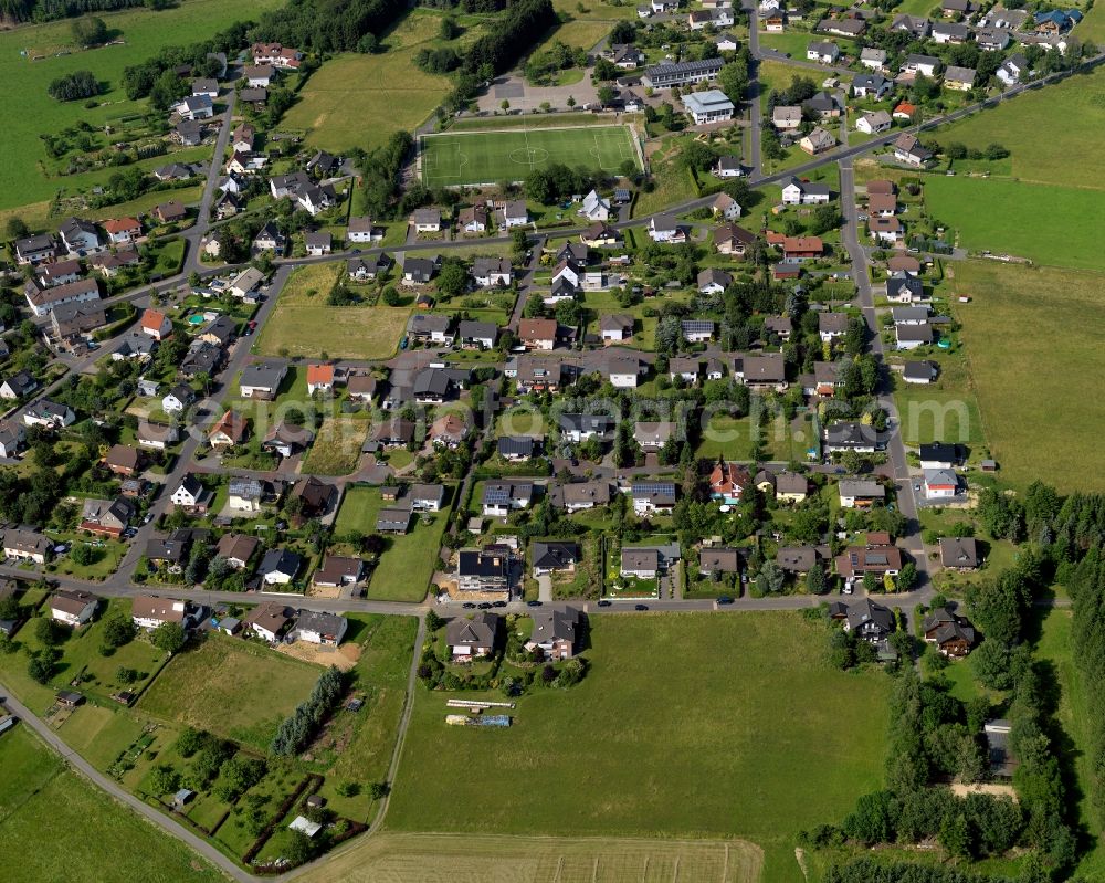 Malberg from above - View of Malberg in the state of Rhineland-Palatinate. The municipiality and borough consists of two connected parts: Hommelsberg and Steineberg. Malberg is an official tourist resort in the Westerwald Forest region and characterised by agriculture