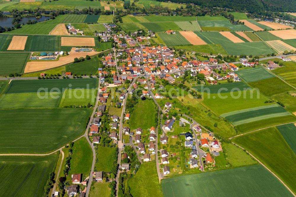 Mandern from the bird's eye view: Town View of the streets and houses of the residential areas in Mandern in the state Hesse, Germany