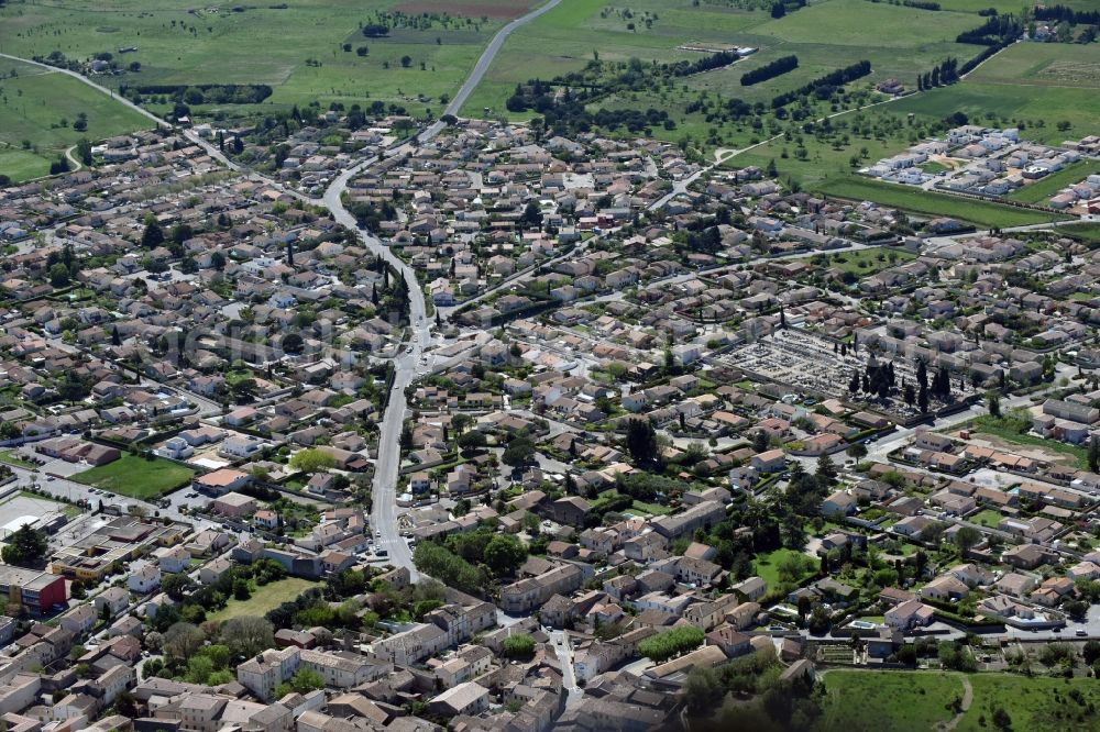 Aerial image Manduel - Town View of the streets and houses of the residential areas in Manduel in Languedoc-Roussillon Midi-Pyrenees, France