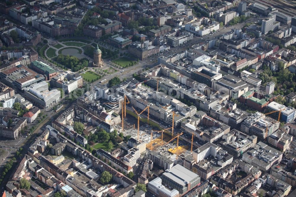 Aerial image Mannheim - Local view of Mannheim in the state of Baden Wurttemberg. DIRINGER & SCHEIDEL is building in Mannheim in the squares Q 6 and Q 7 a new district