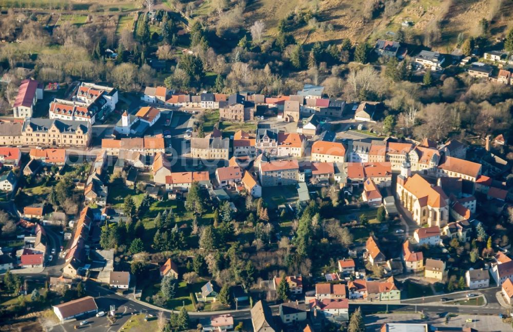 Aerial photograph Mansfeld - Town View of the streets and houses of the residential areas in Mansfeld in the state Saxony-Anhalt, Germany