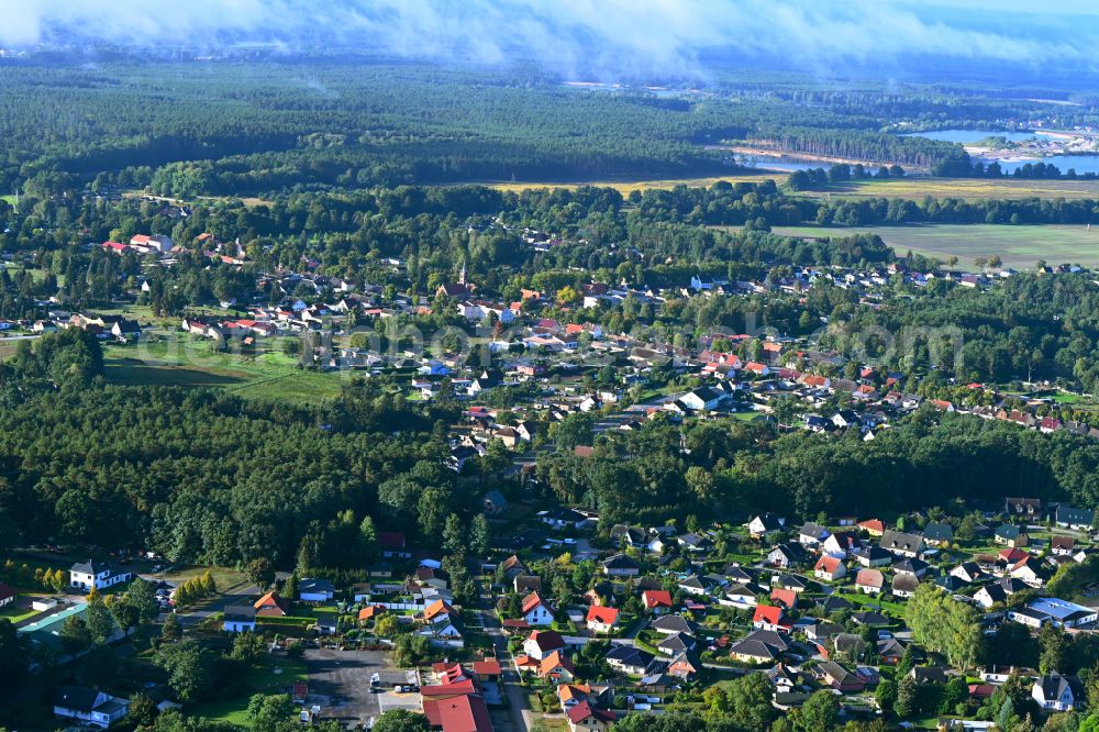 Marienwerder from above - Town View of the streets and houses of the residential areas in Marienwerder in the state Brandenburg, Germany