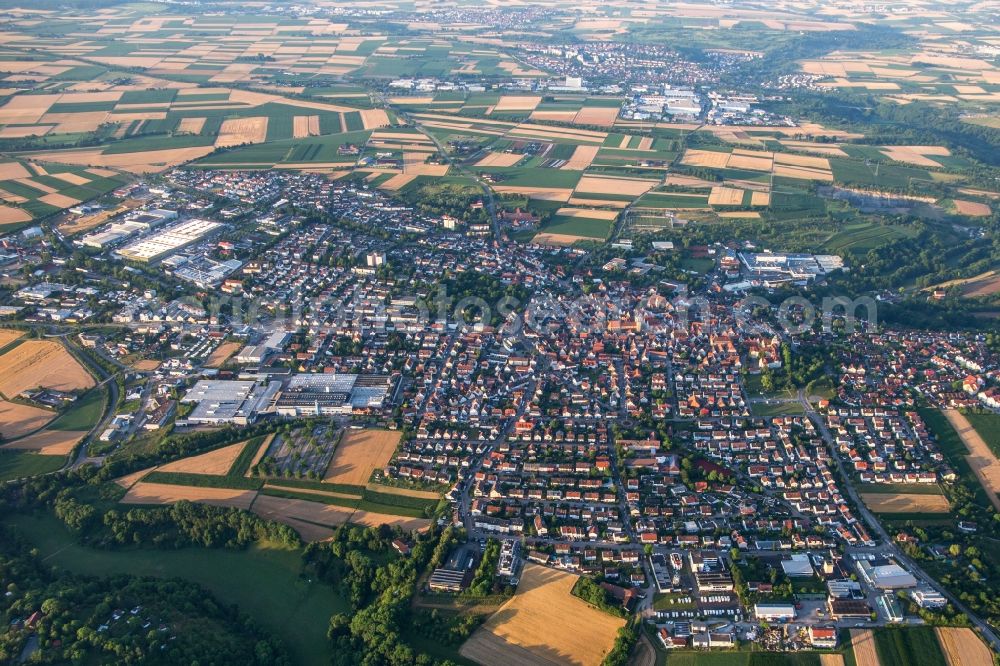 Markgröningen from above - Town View of the streets and houses of the residential areas in Markgroeningen in the state Baden-Wuerttemberg, Germany