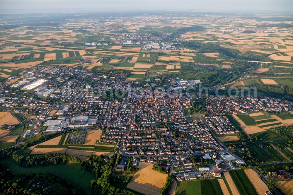 Markgröningen from the bird's eye view: Town View of the streets and houses of the residential areas in Markgroeningen in the state Baden-Wuerttemberg, Germany