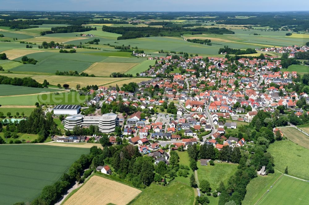 Aerial image Markt Indersdorf - Town View of the streets and houses of the residential areas in Markt Indersdorf in the state Bavaria, Germany