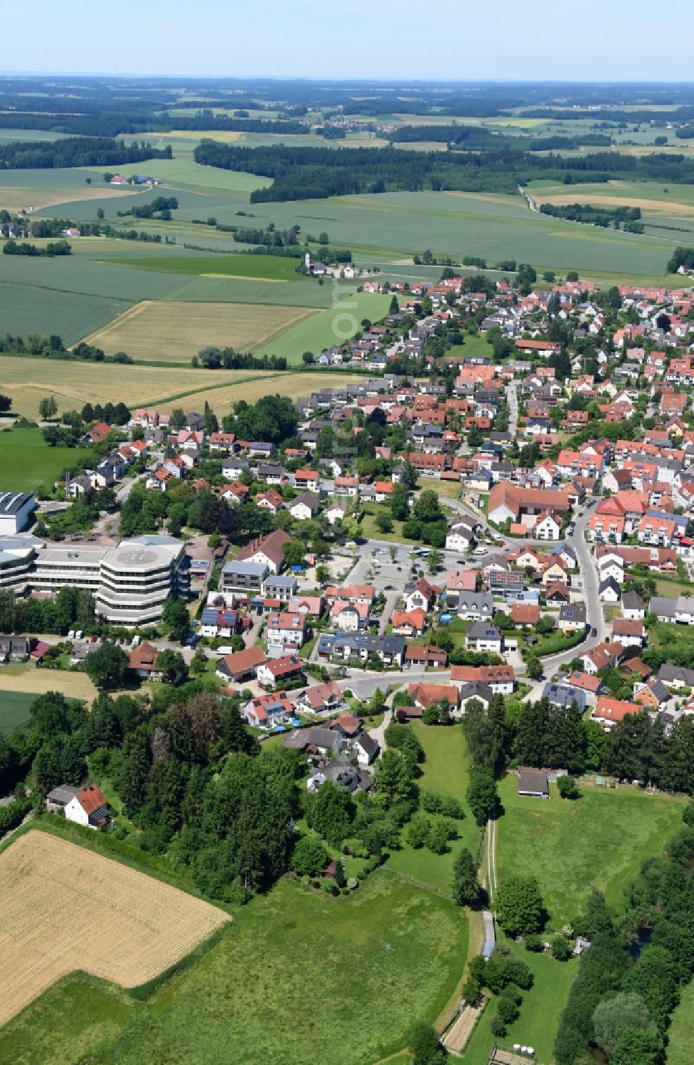 Markt Indersdorf from above - Town View of the streets and houses of the residential areas in Markt Indersdorf in the state Bavaria, Germany