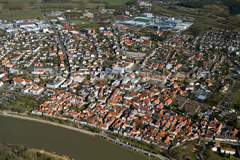 Marktheidenfeld from above - Town View of the streets and houses of the residential areas in Marktheidenfeld in the state Bavaria, Germany