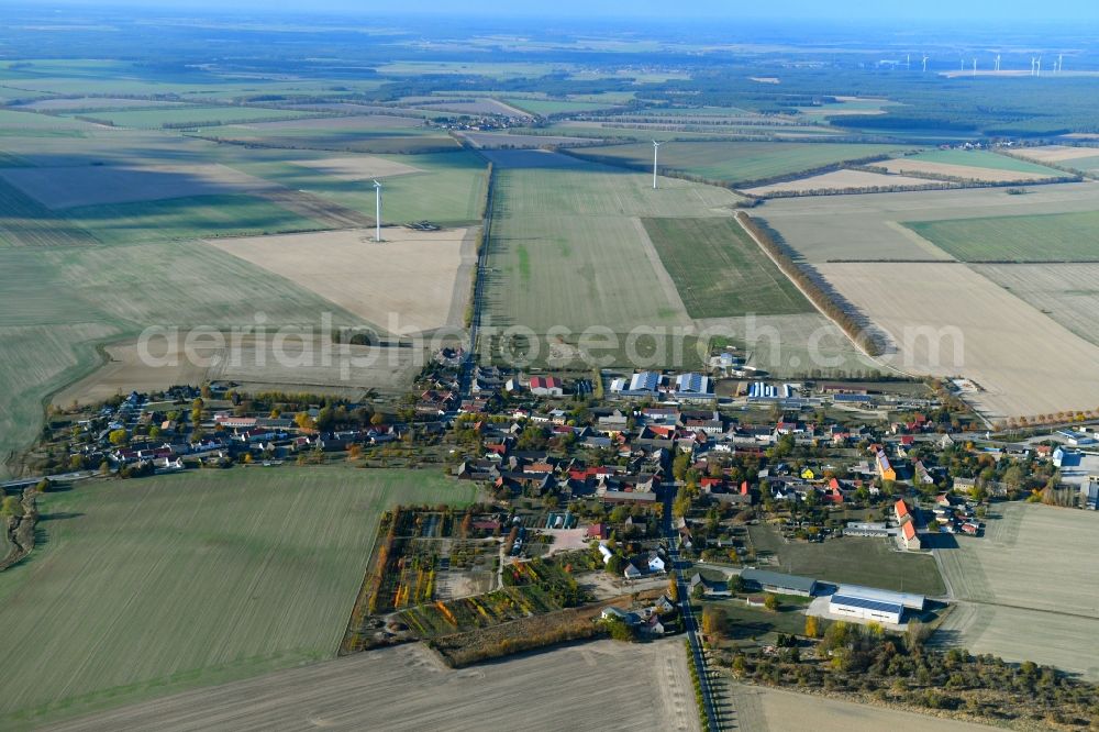 Aerial image Marzahna - Town View of the streets and houses of the residential areas in Marzahna in the state Brandenburg, Germany