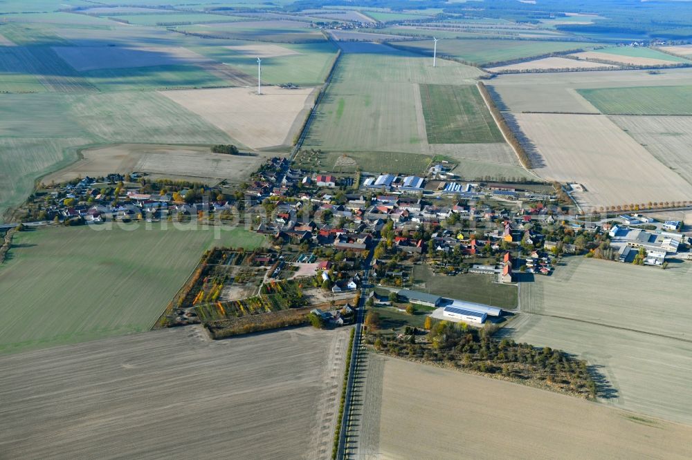 Marzahna from above - Town View of the streets and houses of the residential areas in Marzahna in the state Brandenburg, Germany