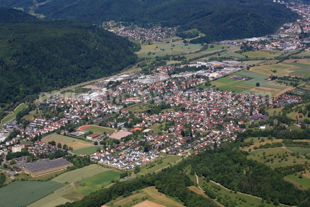 Aerial photograph Maulburg - Town View of the streets and houses of the residential areas in Maulburg in the state Baden-Wuerttemberg