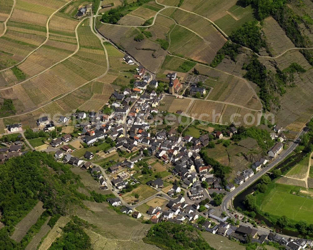 Mayschoß from the bird's eye view: View of Mayschoss in the state of Rhineland-Palatinate. The official tourist resort belongs to the wine-growing region of Walporzheim in the Ahr valley and is surrounded by vineyards