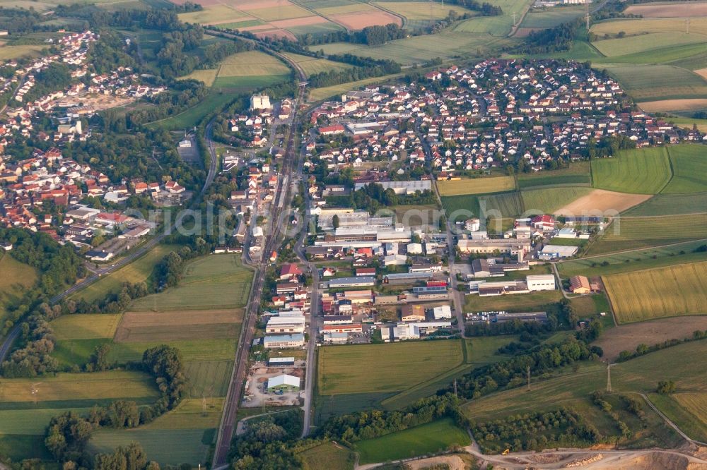 Meckesheim from above - Town View of the streets and houses of the residential areas in Meckesheim in the state Baden-Wuerttemberg, Germany