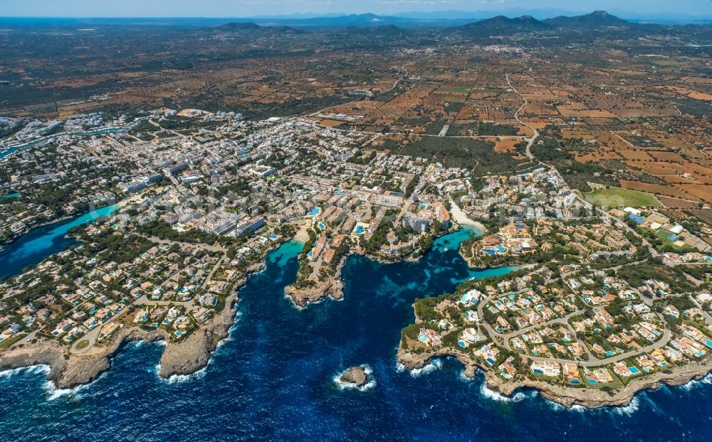 Santanyi from the bird's eye view: Townscape on the seacoast of Cala d'Or in SantanyA? in Mallorca in Islas Baleares, Spain