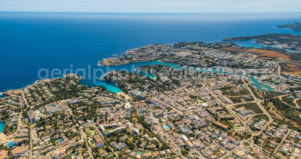 Santanyi from the bird's eye view: Townscape on the seacoast of Cala d'Or in SantanyA? in Mallorca in Islas Baleares, Spain