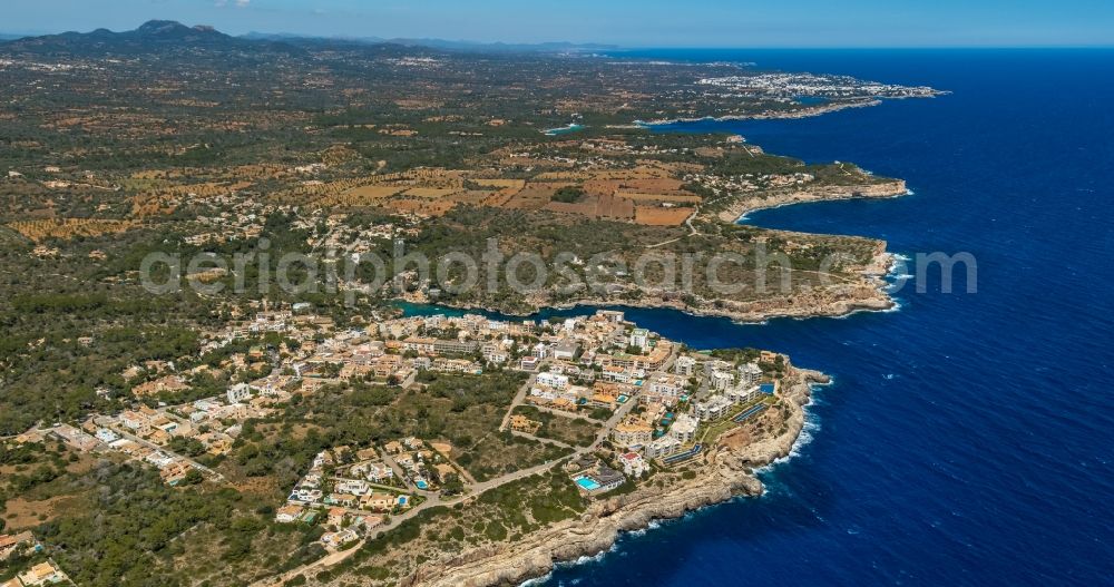 Aerial image Cala Figuera - Townscape on the seacoast of Cala Figuera in Santanyi in Mallorca in Islas Baleares, Spain