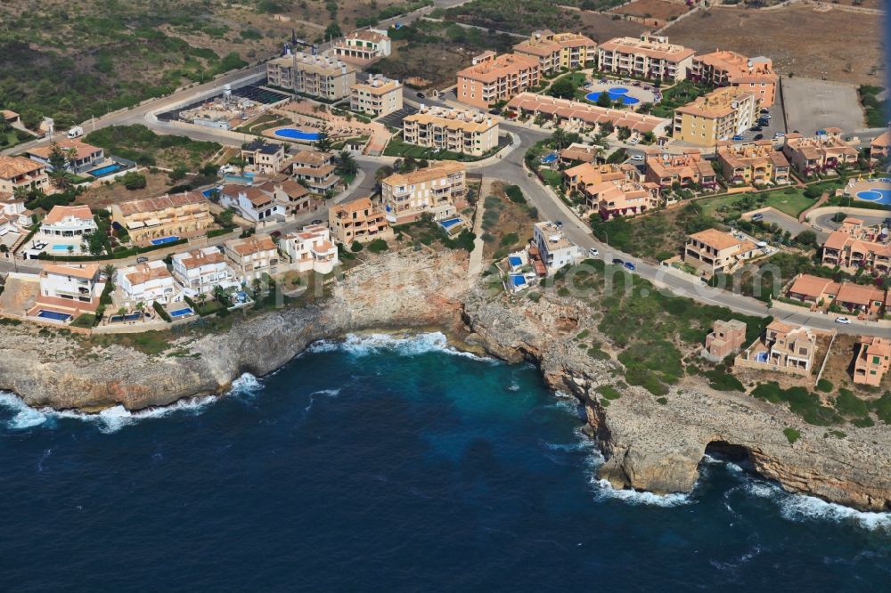 Aerial image Cala Figue - Townscape Cala Magrana at Porto Christo in Mallorca in Islas Baleares, Spain