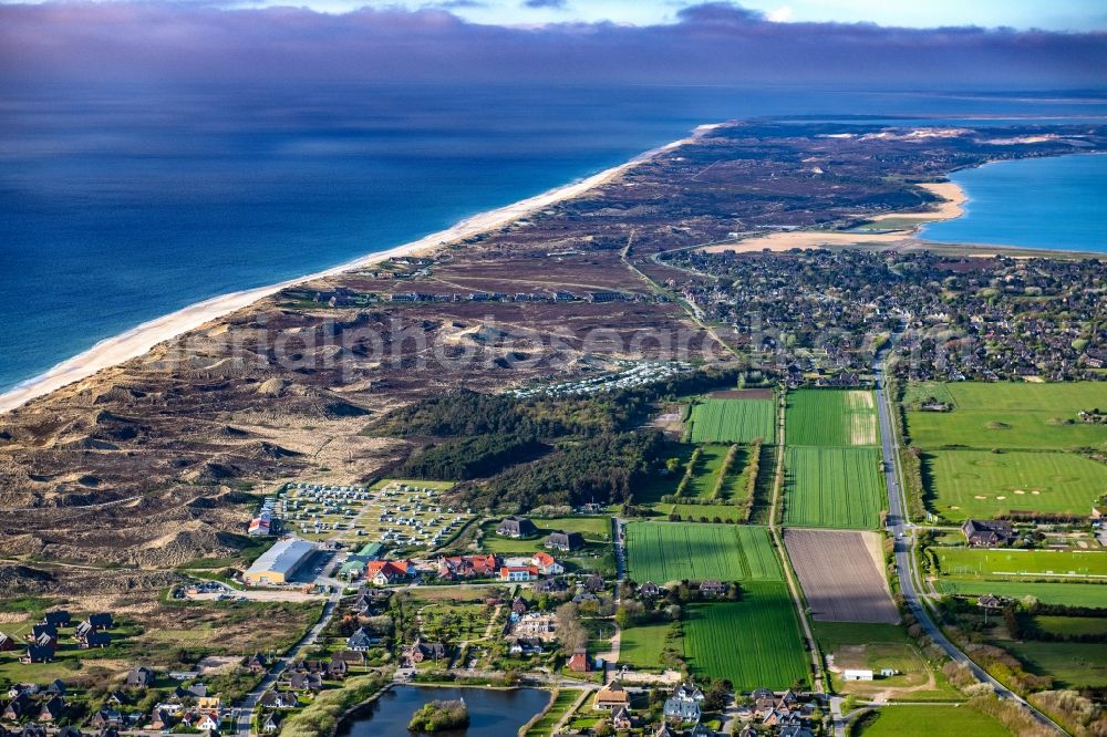 Kampen (Sylt) from above - Townscape on the seacoast in Kampen (Sylt) at the island Sylt in the state Schleswig-Holstein, Germany