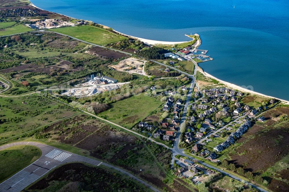 Munkmarsch from above - Townscape on the seacoast in Munkmarsch at the island Sylt in the state Schleswig-Holstein, Germany