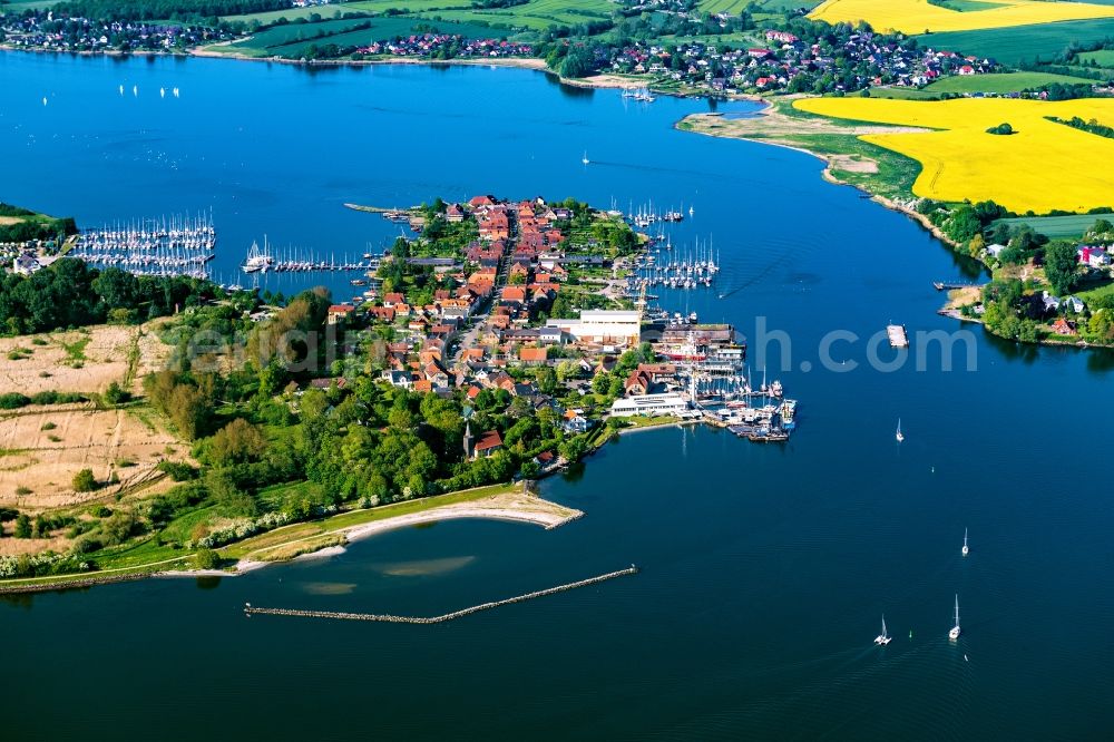 Arnis from above - Townscape on the seacoast of the Baltic Sea in Arnis in the state Schleswig-Holstein, Germany