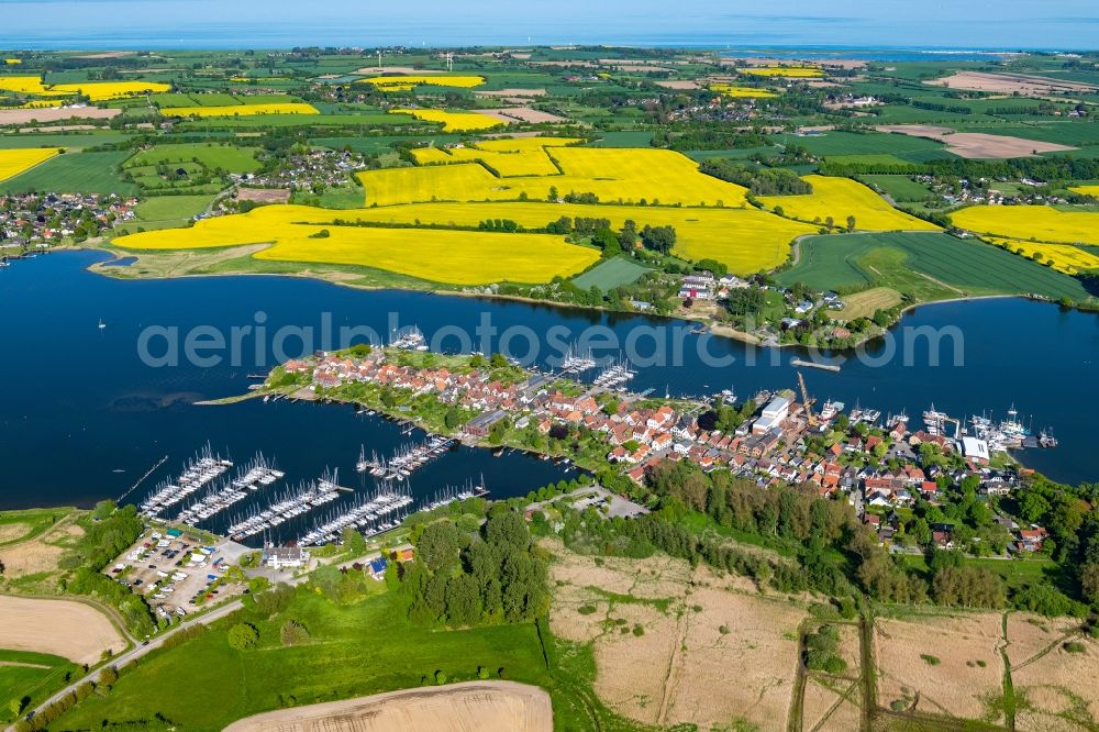 Arnis from above - Townscape on the seacoast of the Baltic Sea in Arnis in the state Schleswig-Holstein, Germany