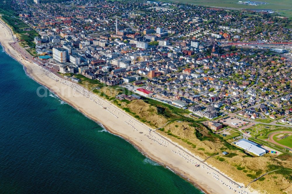 Westerland from above - Townscape on the seacoast in Westerland at the island Sylt in the state Schleswig-Holstein, Germany