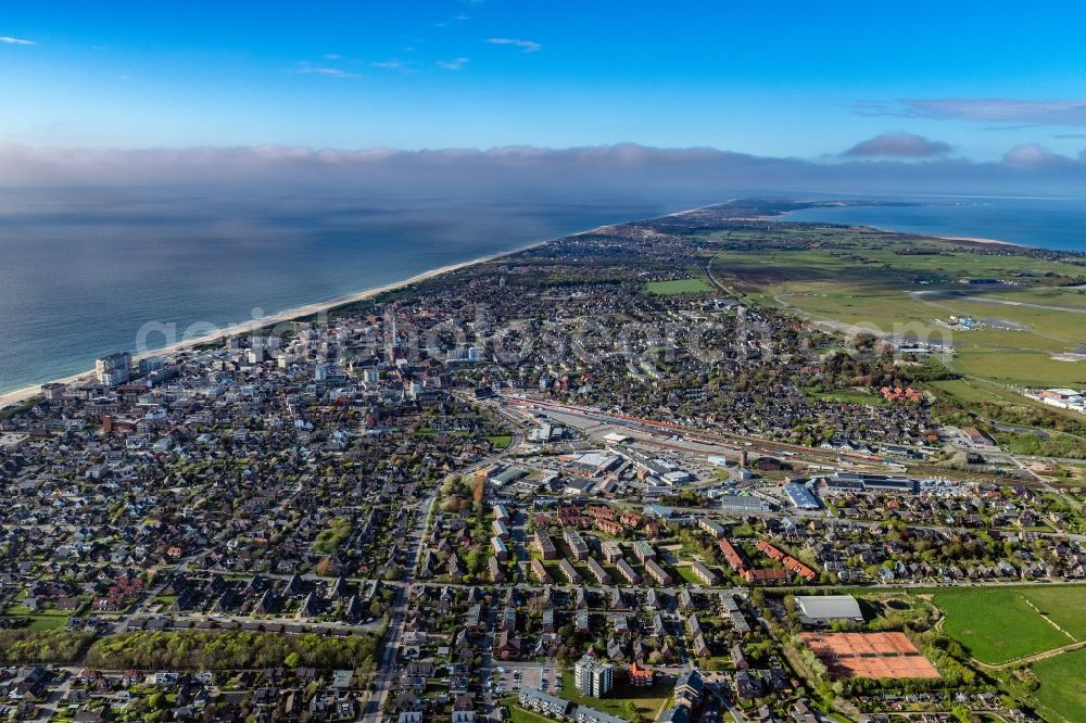 Westerland from above - Townscape on the seacoast in Westerland at the island Sylt in the state Schleswig-Holstein, Germany