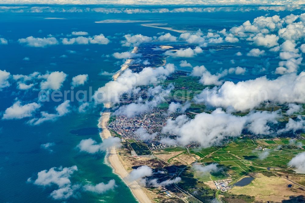 Aerial image Westerland - Townscape on the seacoast in Westerland at the island Sylt in clouds in the state Schleswig-Holstein, Germany