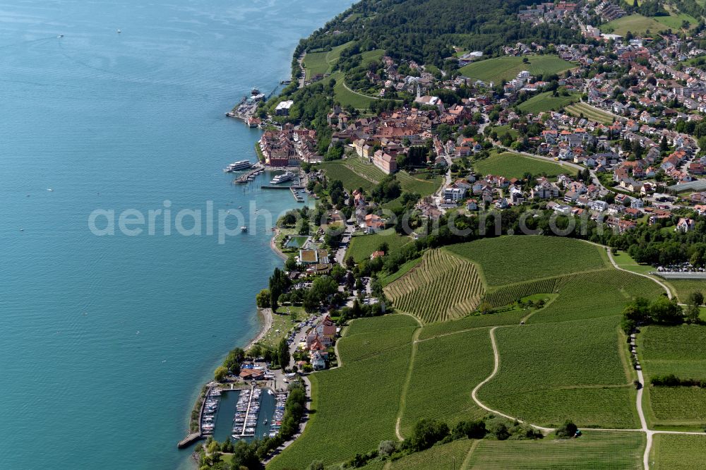 Aerial photograph Meersburg - Town View of the streets and houses of the residential areas in Meersburg in the state Baden-Wuerttemberg, Germany