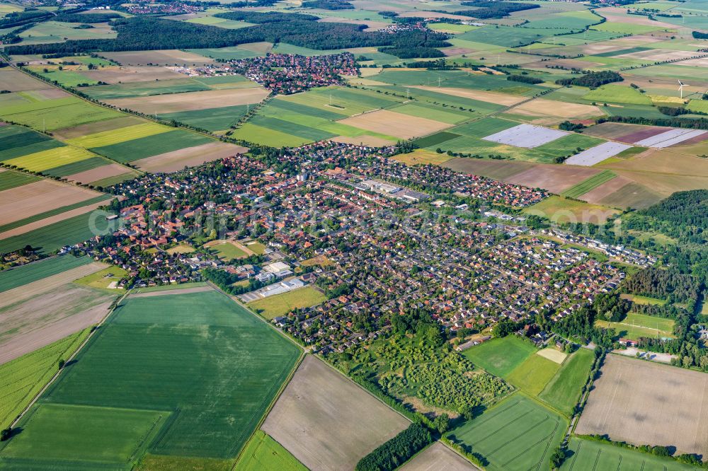 Meine from the bird's eye view: Town View of the streets and houses of the residential areas in Meine in the state Lower Saxony, Germany