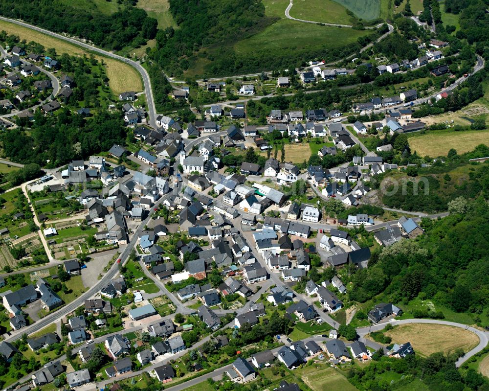 Mengerschied from above - Town View of the streets and houses of the residential areas in Mengerschied in the state Rhineland-Palatinate, Germany