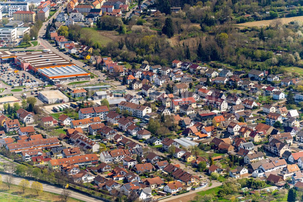 Aerial image Mietersheim - Town View of the streets and houses of the residential areas in Mietersheim in the state Baden-Wuerttemberg, Germany