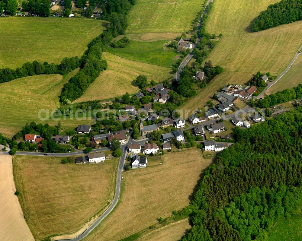 Mittelhof from the bird's eye view: View of Mittelhof in the state of Rhineland-Palatinate. Mittelhof is the centre of the municipiality and official tourist resort Mittelhof and consists of several residential areas and agricultural businesses