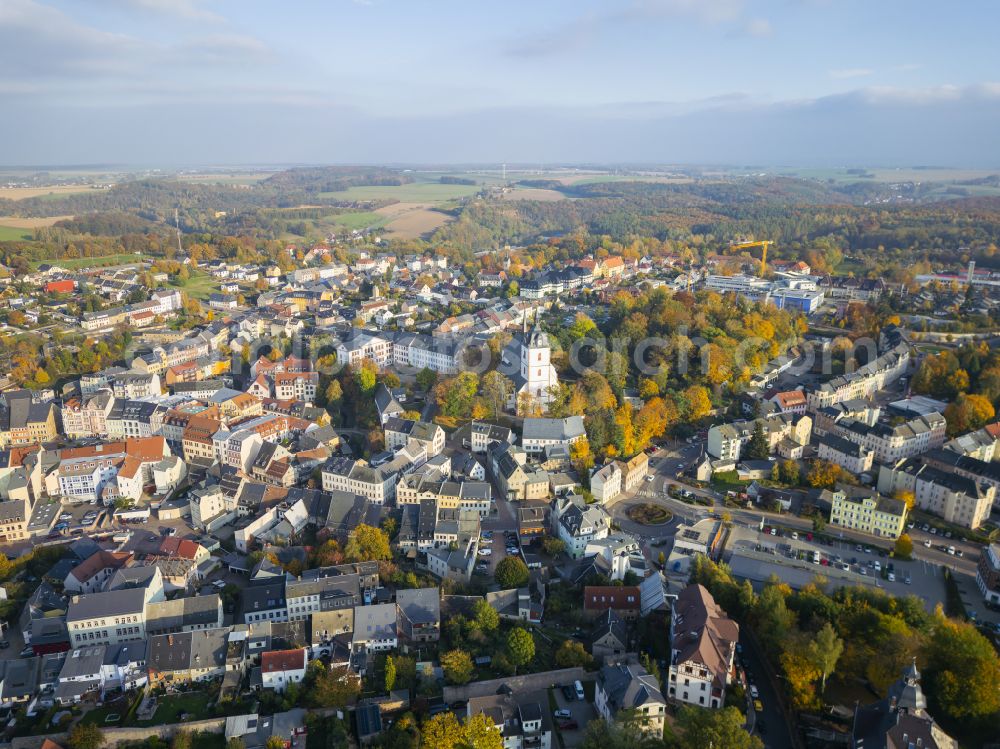 Mittweida from above - View of Kirchberg, town church Unser Lieben Frauen in Mittweida in the federal state of Saxony, Germany