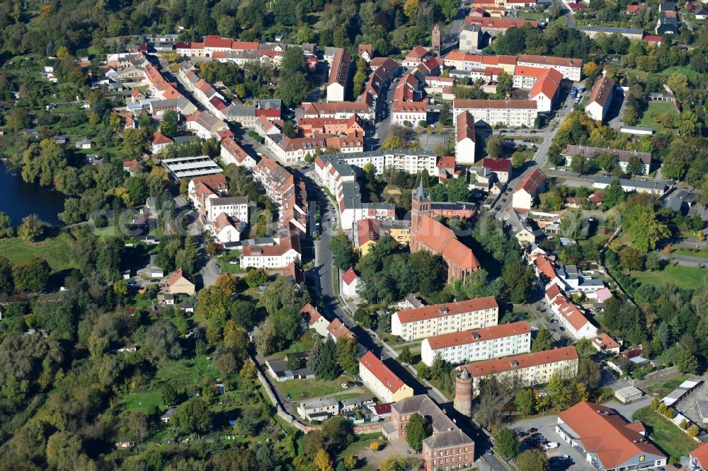 Aerial image Müncheberg - Town View of the streets and houses of the residential areas in Muencheberg in the state Brandenburg, Germany