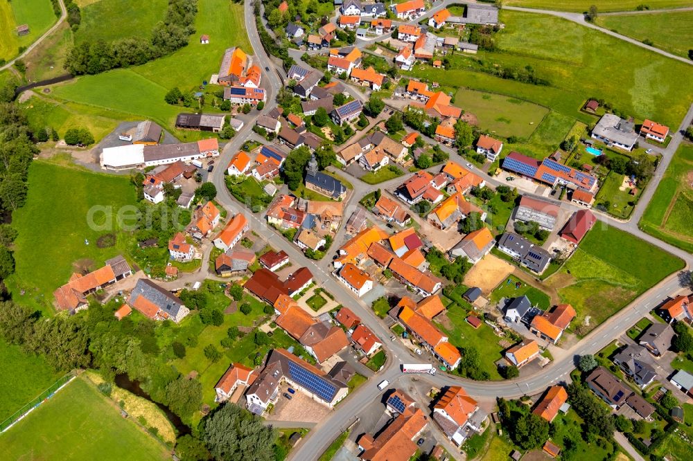 Münden from above - Town View of the streets and houses in Muenden in the state Hesse, Germany