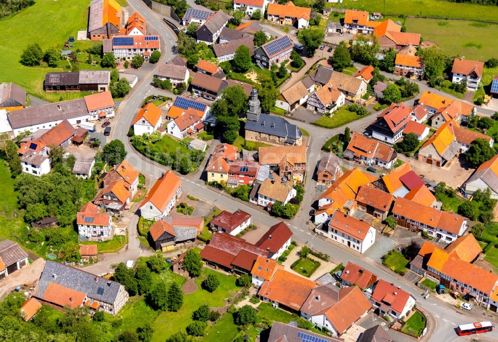 Münden from above - Town View of the streets and houses in Muenden in the state Hesse, Germany