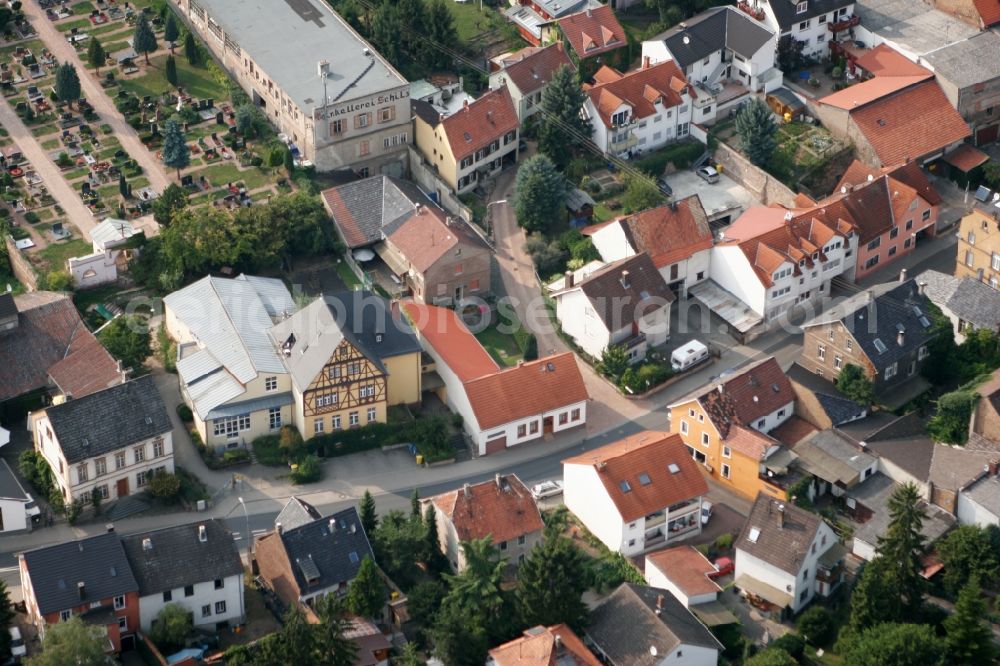 Münster-Sarmsheim from above - View of the municipiality of Muenster-Sarmsheim in the state of Rhineland-Palatinate. The borough is located in the county district of Mainz-Bingen and is a renowned wine-growing locality and official tourist resort. It consists of residential buildings and small wine-growing estates and farms