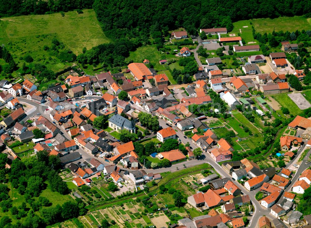 Münsterappel from above - Town View of the streets and houses of the residential areas in Münsterappel in the state Rhineland-Palatinate, Germany