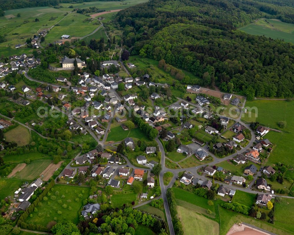 Aerial image Molsberg - View at Molsberg, with the castle Molsberg in Baroque style, in Rhineland-Palatinate