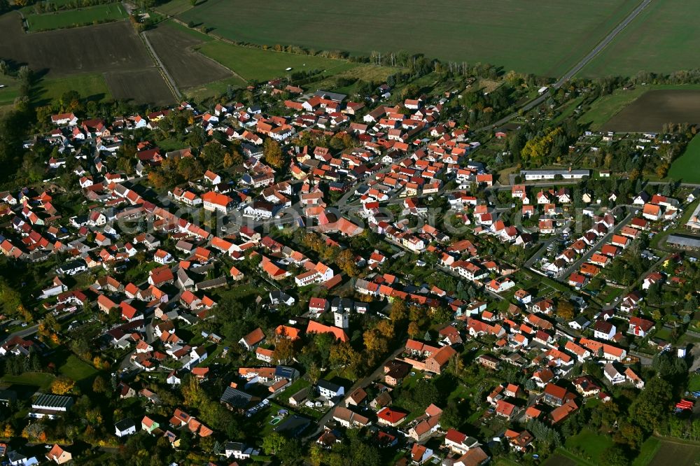 Aerial image Molschleben - Town View of the streets and houses of the residential areas in Molschleben in the state Thuringia, Germany