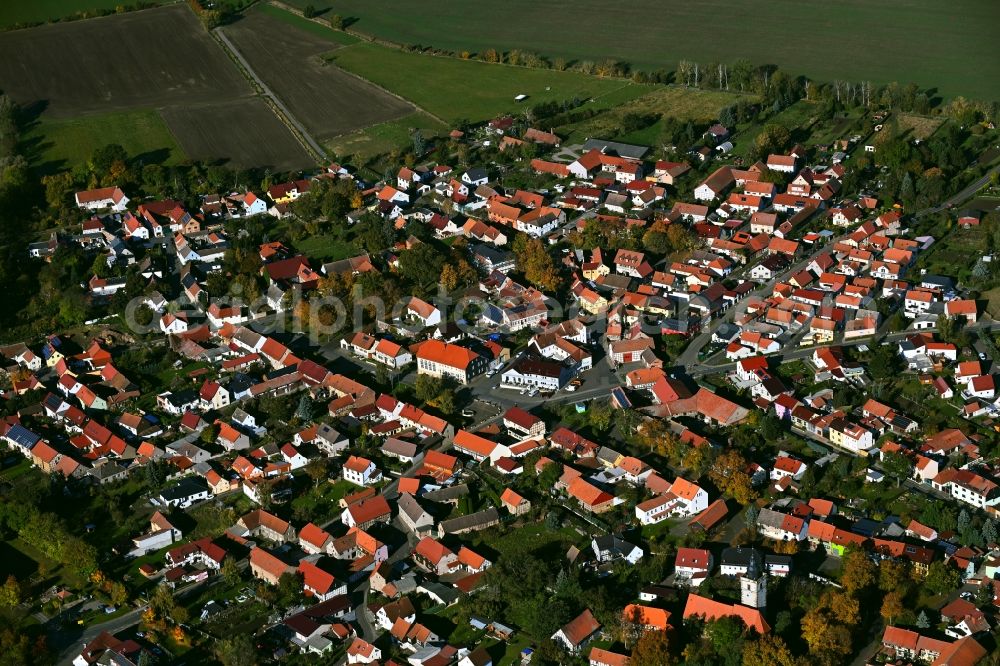 Molschleben from above - Town View of the streets and houses of the residential areas in Molschleben in the state Thuringia, Germany