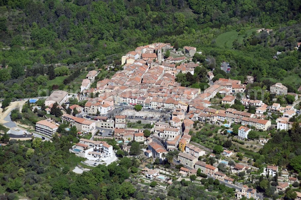 Montauroux from above - Town View of the streets and houses of the residential areas in Montauroux in Provence-Alpes-Cote d'Azur, France