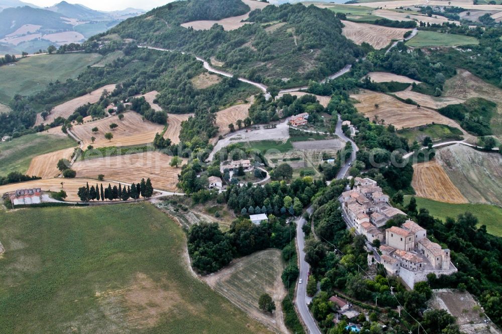 Aerial image Monterolo - Town View of the streets and houses of Monterolo in Marche, Italy