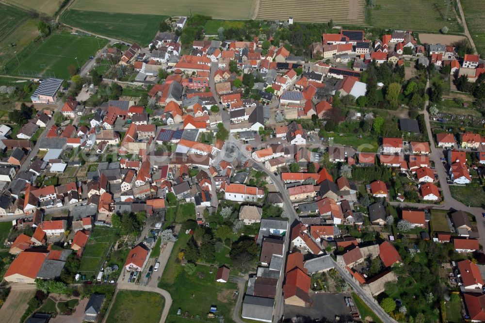 Monzernheim from above - Townscape of Monzernheim is a municipality in the district Alzey-Worms in Rhineland-Palatinate